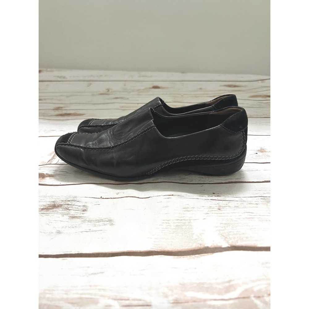 Paul Green Loafers Black Leather Suede Square Toe Stitching 5.5